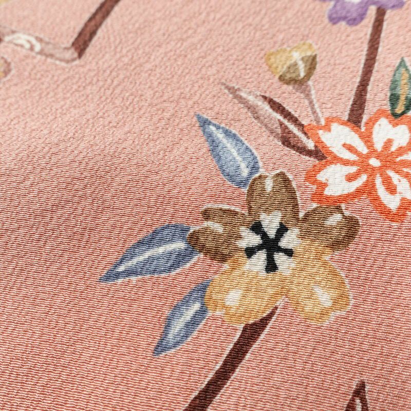 小紋 美品 しつけ糸付き 縮緬 正絹 花柄 袷仕立て 身丈165cm 裄丈65cm 着物 くすみピンク ピンク_画像9