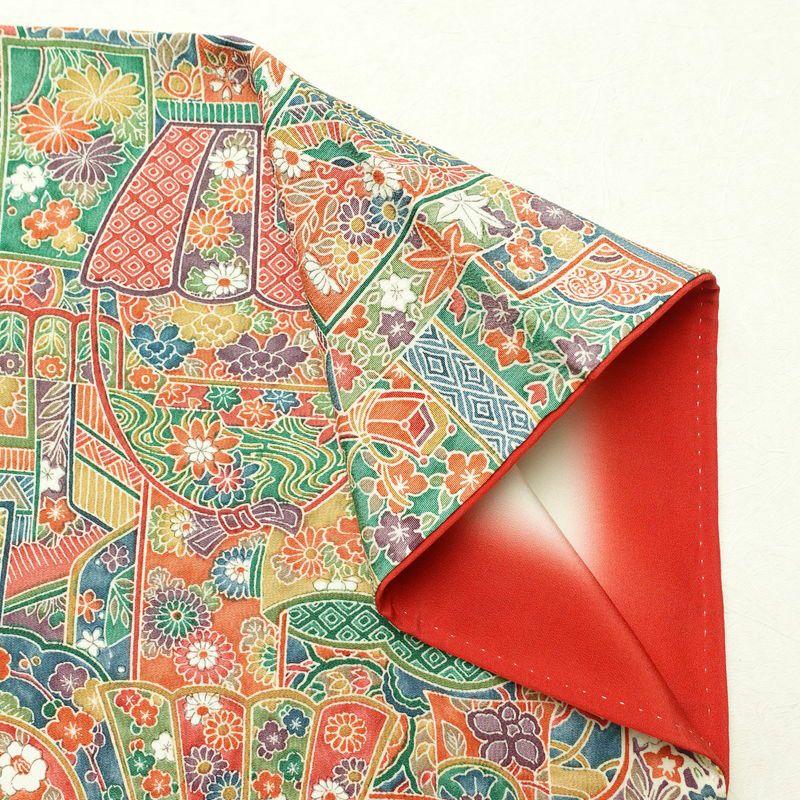 小紋 縮緬 総柄 正絹 古典柄 袷仕立て 身丈163cm 裄丈65cm 一部しつけ糸付き 着物 多色使い_画像13