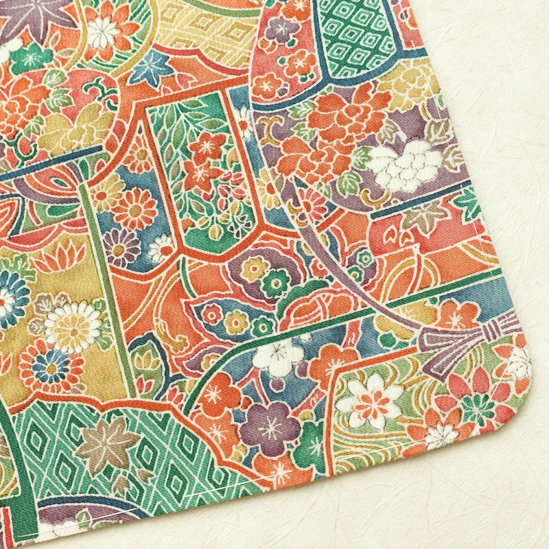 小紋 縮緬 総柄 正絹 古典柄 袷仕立て 身丈163cm 裄丈65cm 一部しつけ糸付き 着物 多色使い_画像14