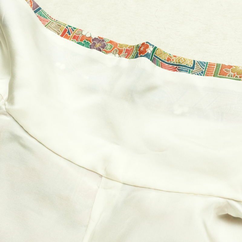 小紋 縮緬 総柄 正絹 古典柄 袷仕立て 身丈163cm 裄丈65cm 一部しつけ糸付き 着物 多色使い_画像17