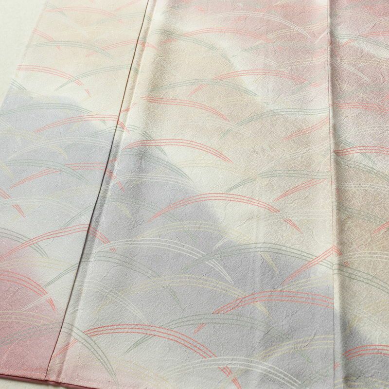 付け下げ 正絹 木の葉・植物柄 袷仕立て 身丈160cm 裄丈66cm フォーマル 芝 着物 ピンク_画像4