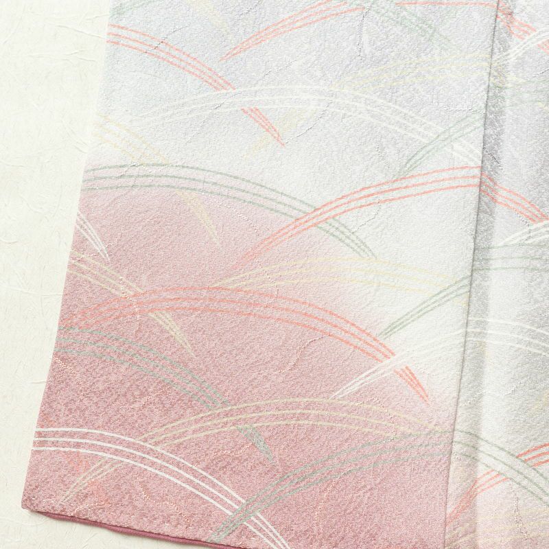 付け下げ 正絹 木の葉・植物柄 袷仕立て 身丈160cm 裄丈66cm フォーマル 芝 着物 ピンク_画像10