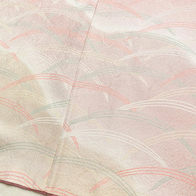 付け下げ 正絹 木の葉・植物柄 袷仕立て 身丈160cm 裄丈66cm フォーマル 芝 着物 ピンク_画像11