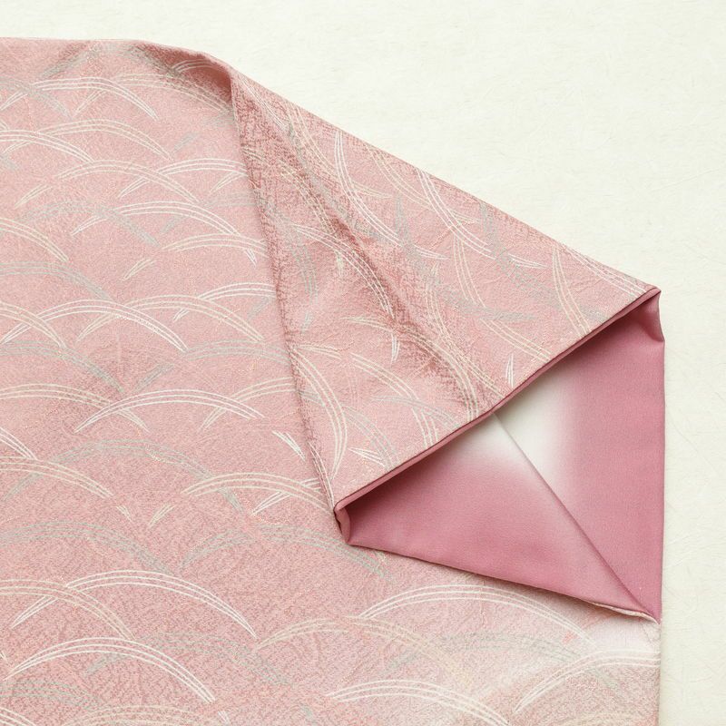 付け下げ 正絹 木の葉・植物柄 袷仕立て 身丈160cm 裄丈66cm フォーマル 芝 着物 ピンク_画像15