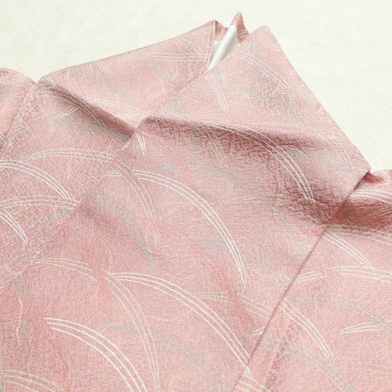 付け下げ 正絹 木の葉・植物柄 袷仕立て 身丈160cm 裄丈66cm フォーマル 芝 着物 ピンク_画像18