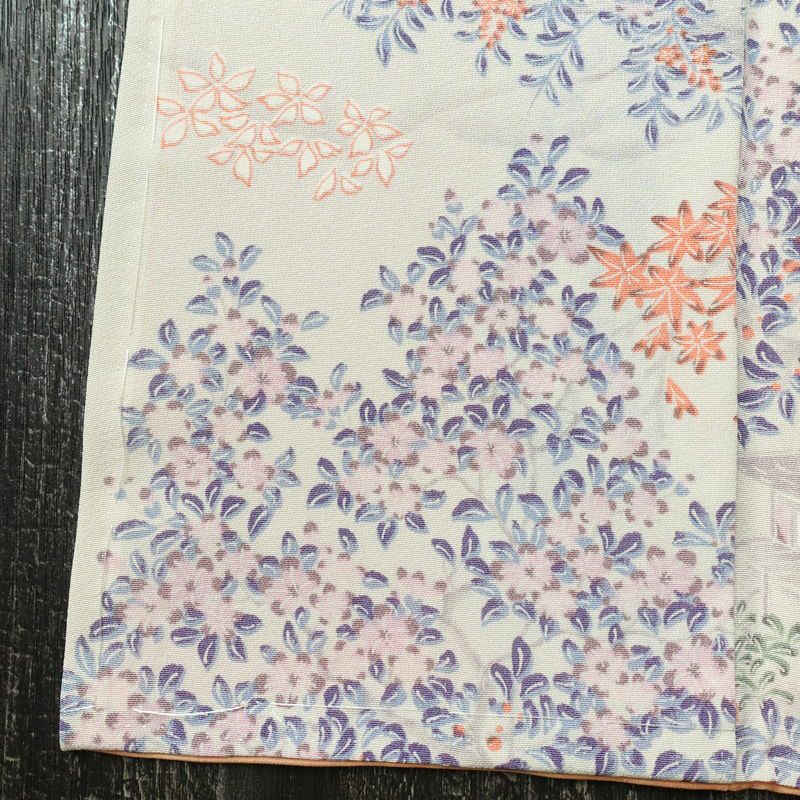 小紋 しつけ糸付き 縮緬 総柄 正絹 木の葉・植物柄 袷仕立て 身丈160cm 裄丈66cm 着物 多色使い_画像13