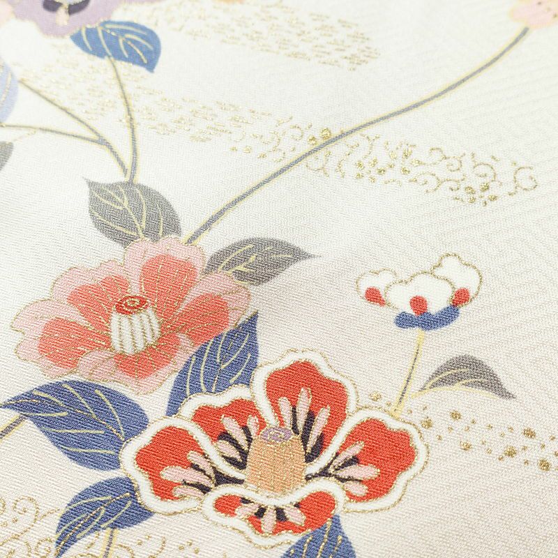 付け下げ しつけ糸付き 正絹 花柄 袷仕立て 身丈160cm 裄丈66cm 金彩 着物 グレージュ ベージュ_画像7