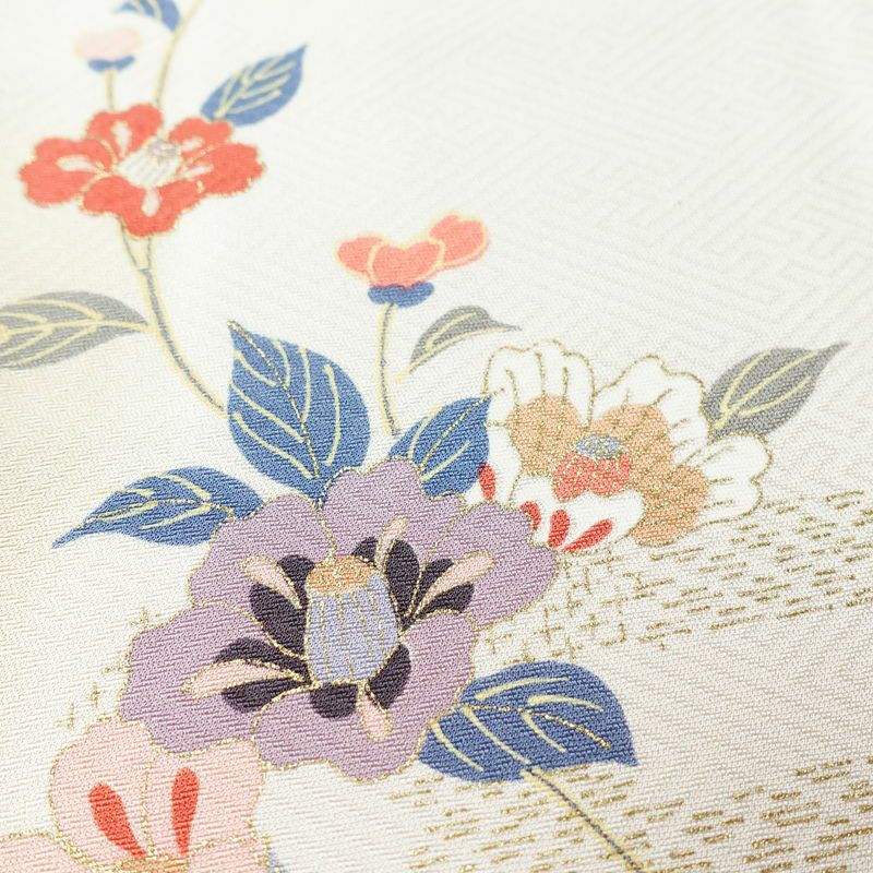 付け下げ しつけ糸付き 正絹 花柄 袷仕立て 身丈160cm 裄丈66cm 金彩 着物 グレージュ ベージュ_画像8