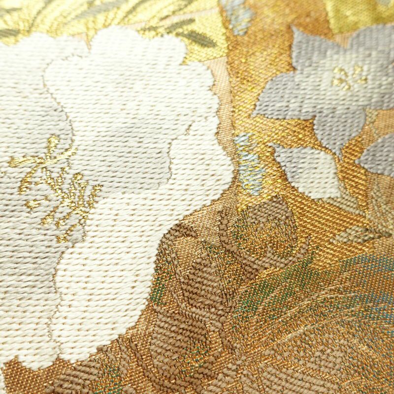 袋帯 太鼓柄 フォーマル用 正絹 花柄 箔 金糸 帯 金・銀_画像5