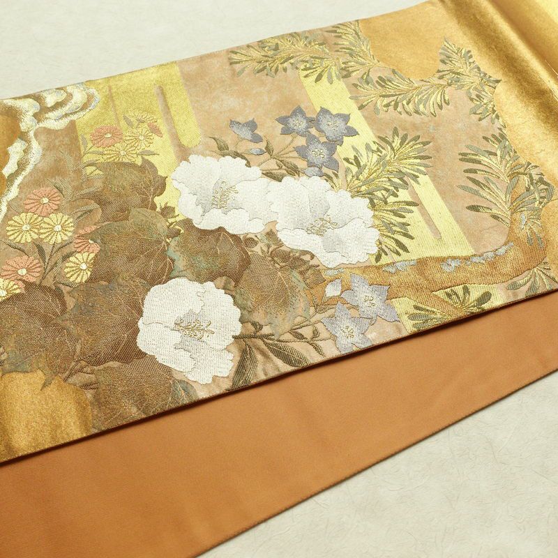 袋帯 太鼓柄 フォーマル用 正絹 花柄 箔 金糸 帯 金・銀_画像12