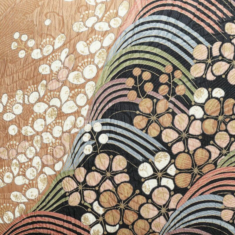 袋帯 全通柄 良品 フォーマル用 正絹 流水・波柄 帯 花柄 多色使い_画像2