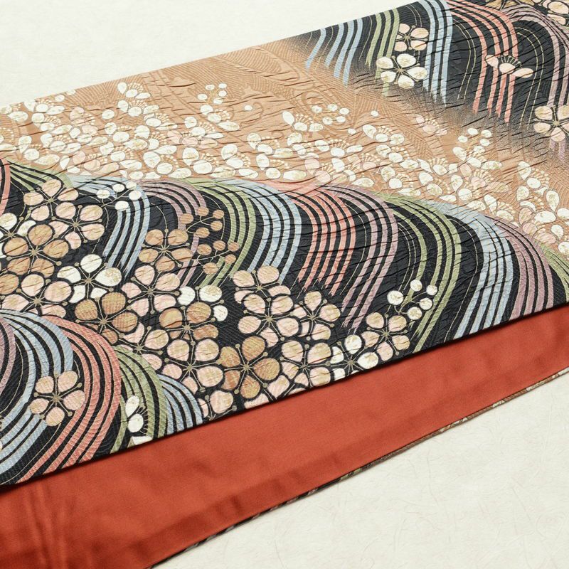 袋帯 全通柄 良品 フォーマル用 正絹 流水・波柄 帯 花柄 多色使い_画像13