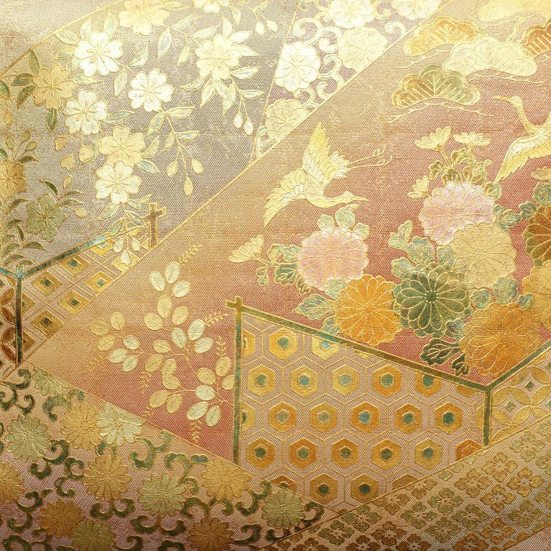 袋帯 太鼓柄 フォーマル用 正絹 古典柄 箔 金彩 帯 ピンク_画像2