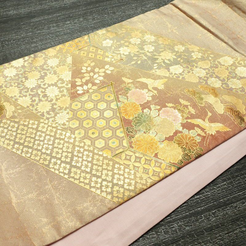 袋帯 太鼓柄 フォーマル用 正絹 古典柄 箔 金彩 帯 ピンク_画像12