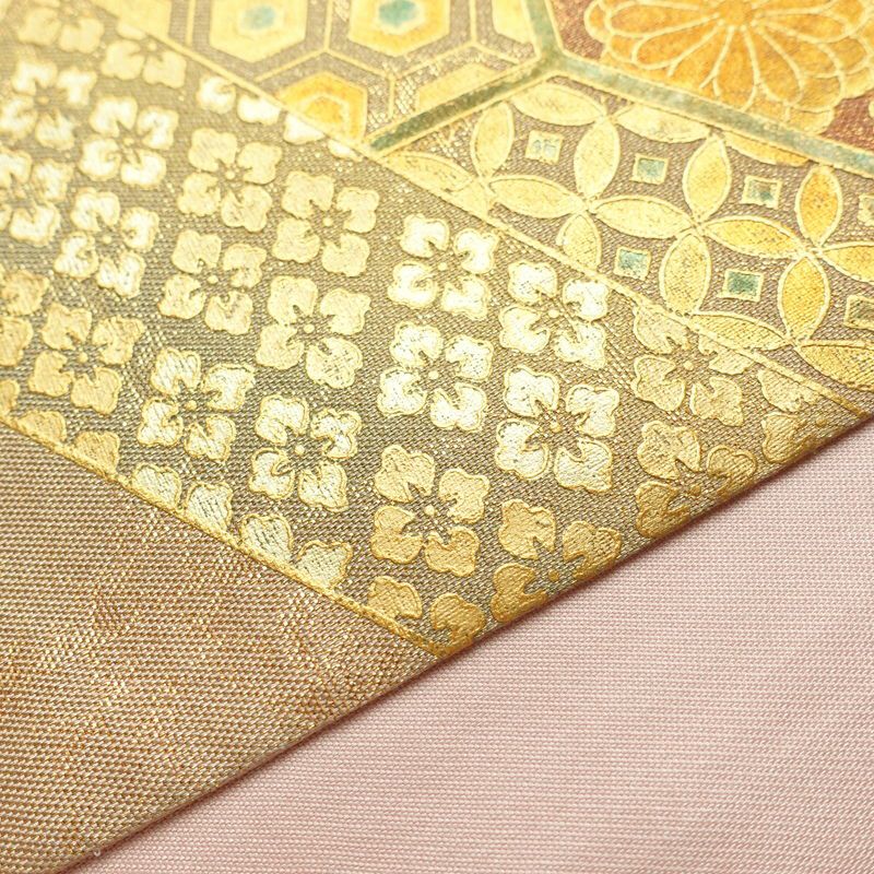 袋帯 太鼓柄 フォーマル用 正絹 古典柄 箔 金彩 帯 ピンク_画像13