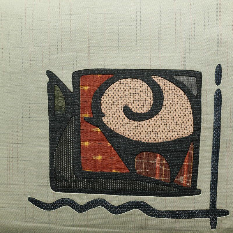 袋帯 太鼓柄 一般用 正絹 幾何学柄・抽象柄 刺繍 帯 グレー_画像2