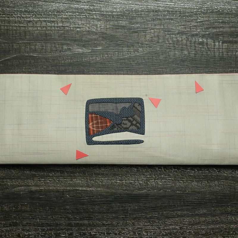 袋帯 太鼓柄 一般用 正絹 幾何学柄・抽象柄 刺繍 帯 グレー_画像15