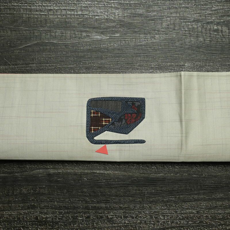 袋帯 太鼓柄 一般用 正絹 幾何学柄・抽象柄 刺繍 帯 グレー_画像19