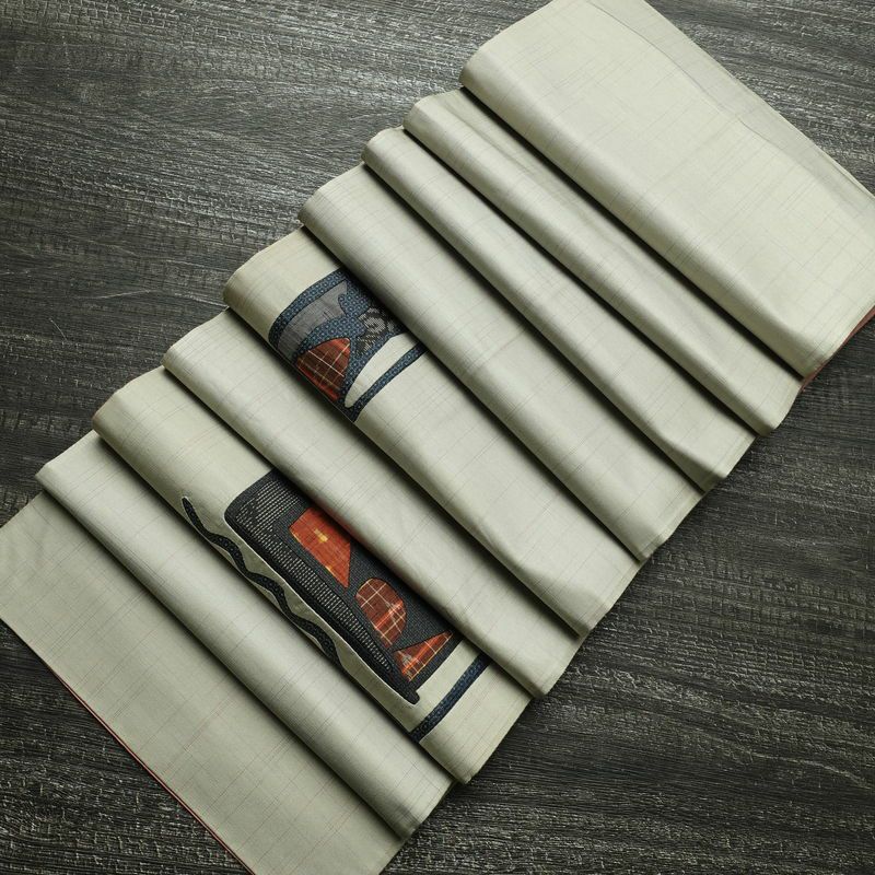 袋帯 太鼓柄 一般用 正絹 幾何学柄・抽象柄 刺繍 帯 グレー_画像20