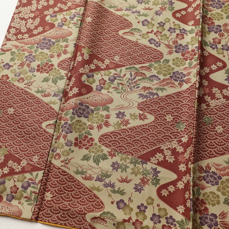 小紋 美品 しつけ糸付き 総柄 ポリエステル 古典柄 袷仕立て 身丈175.5cm 裄丈72cm 着物 小豆・エンジ_画像4