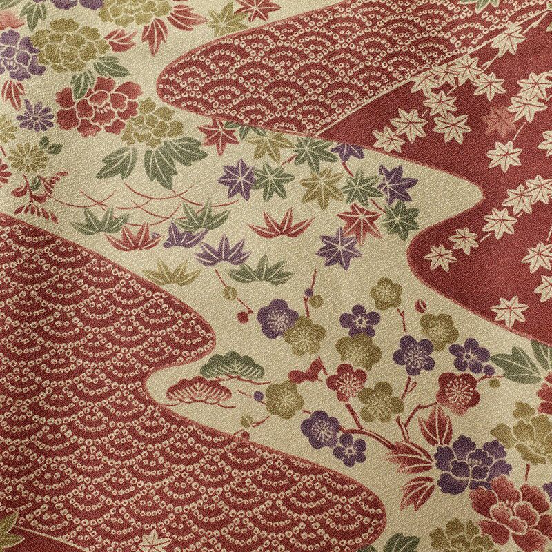 小紋 美品 しつけ糸付き 総柄 ポリエステル 古典柄 袷仕立て 身丈175.5cm 裄丈72cm 着物 小豆・エンジ_画像6