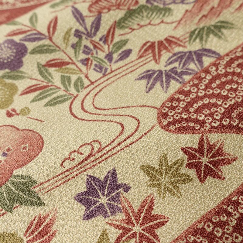 小紋 美品 しつけ糸付き 総柄 ポリエステル 古典柄 袷仕立て 身丈175.5cm 裄丈72cm 着物 小豆・エンジ_画像7