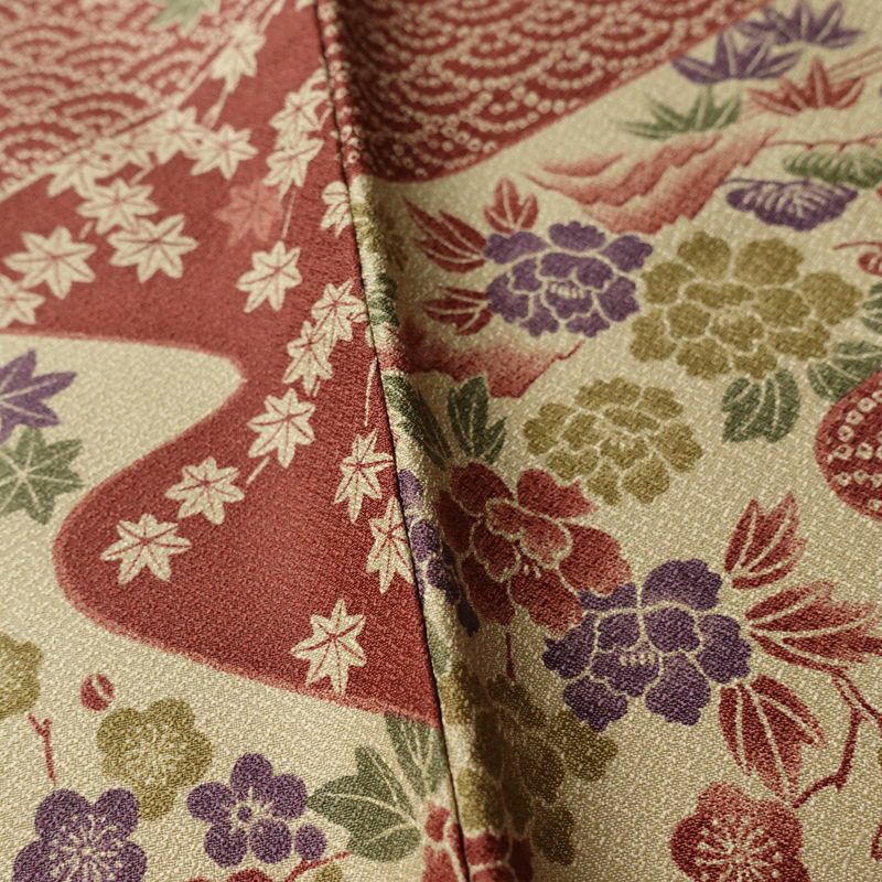 小紋 美品 しつけ糸付き 総柄 ポリエステル 古典柄 袷仕立て 身丈175.5cm 裄丈72cm 着物 小豆・エンジ_画像10