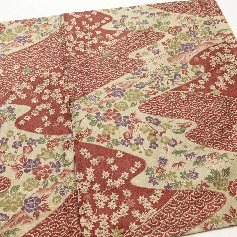 小紋 美品 しつけ糸付き 総柄 ポリエステル 古典柄 袷仕立て 身丈175.5cm 裄丈72cm 着物 小豆・エンジ_画像12