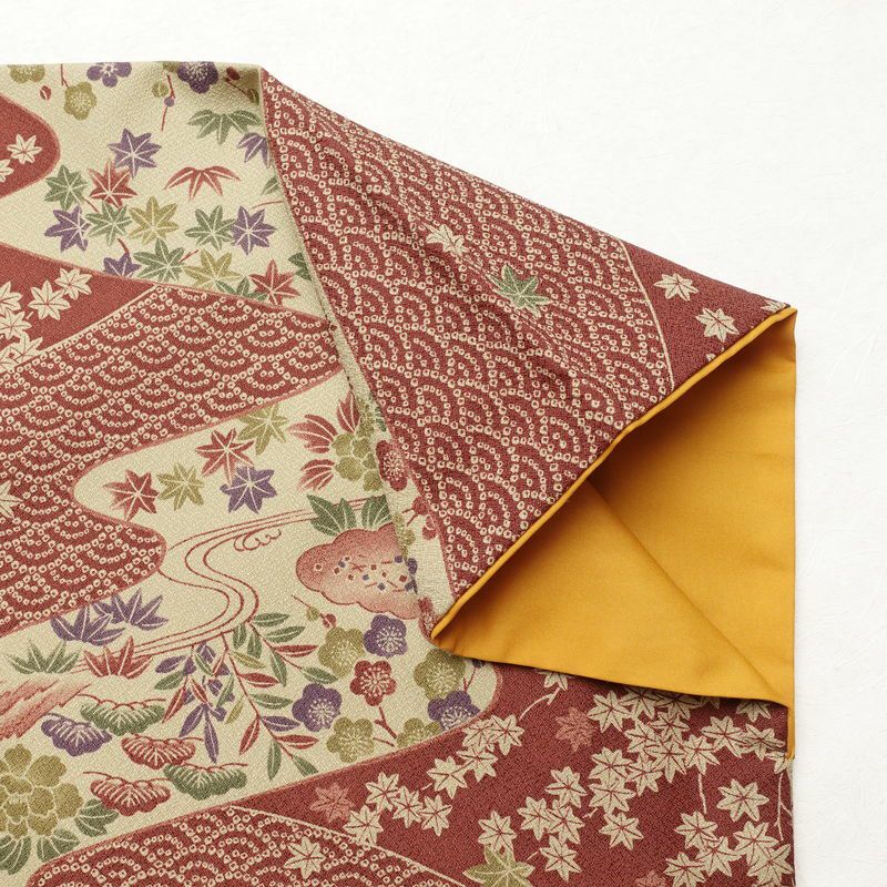 小紋 美品 しつけ糸付き 総柄 ポリエステル 古典柄 袷仕立て 身丈175.5cm 裄丈72cm 着物 小豆・エンジ_画像13