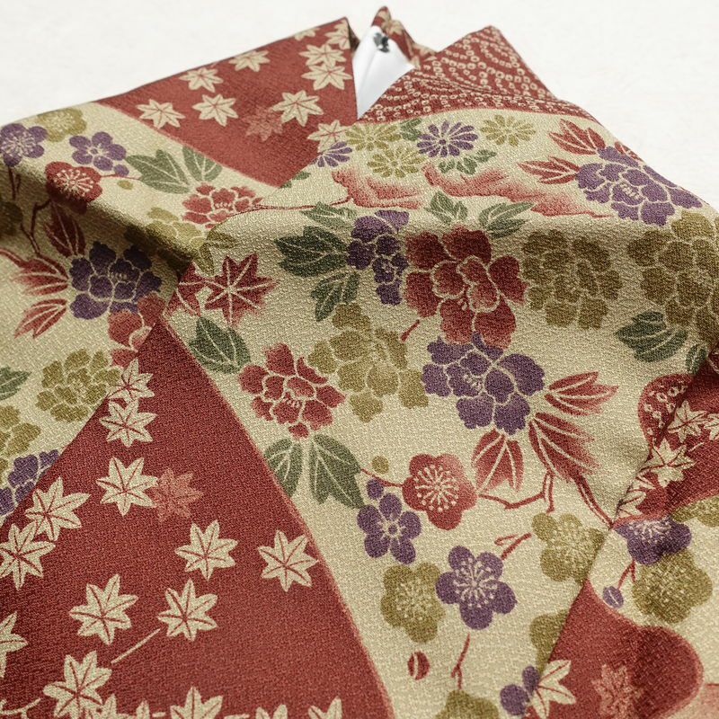 小紋 美品 しつけ糸付き 総柄 ポリエステル 古典柄 袷仕立て 身丈175.5cm 裄丈72cm 着物 小豆・エンジ_画像16