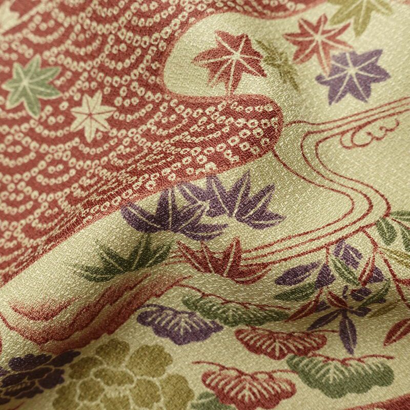 小紋 美品 しつけ糸付き 総柄 ポリエステル 古典柄 袷仕立て 身丈175.5cm 裄丈72cm 着物 小豆・エンジ_画像21