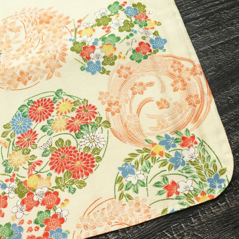 小紋 縮緬 総柄 正絹 花柄 袷仕立て 身丈166cm 裄丈65.5cm 一部しつけ糸付き 着物 クリーム_画像14