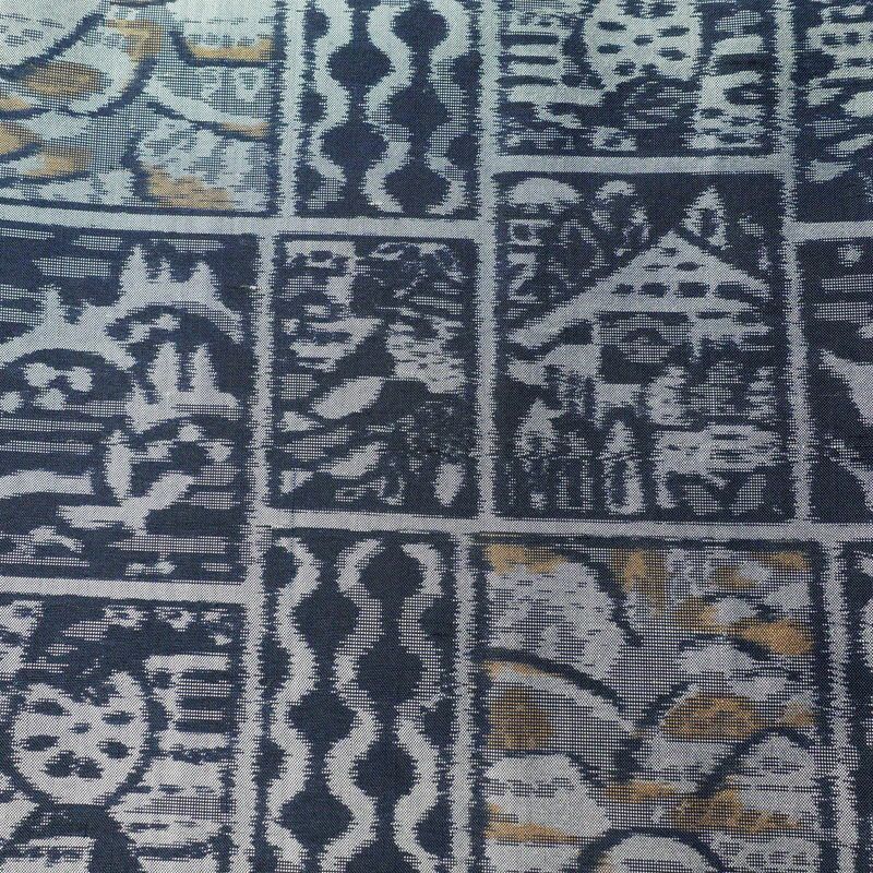 紬 正絹 幾何学柄・抽象柄 袷仕立て 身丈166cm 裄丈66cm 着物 青・紺_画像6