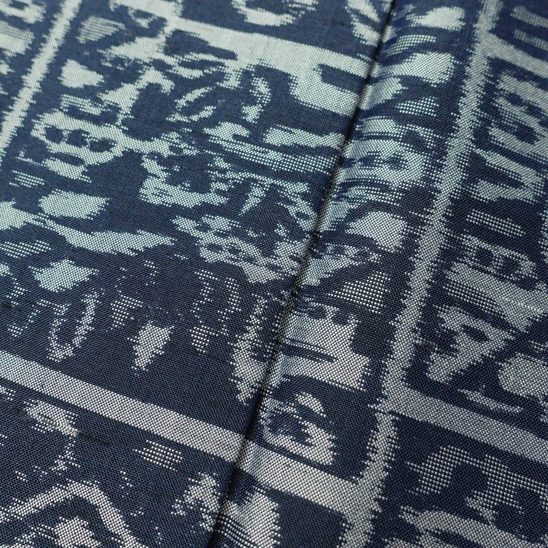 紬 正絹 幾何学柄・抽象柄 袷仕立て 身丈166cm 裄丈66cm 着物 青・紺_画像9