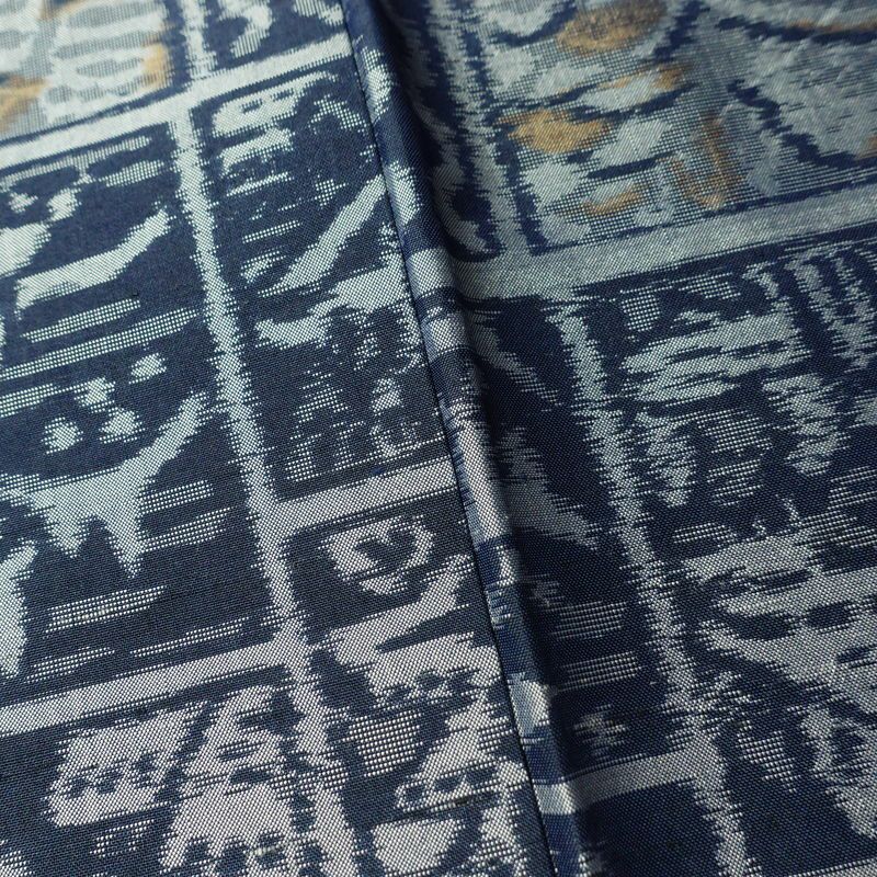 紬 正絹 幾何学柄・抽象柄 袷仕立て 身丈166cm 裄丈66cm 着物 青・紺_画像10