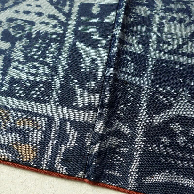 紬 正絹 幾何学柄・抽象柄 袷仕立て 身丈166cm 裄丈66cm 着物 青・紺_画像11