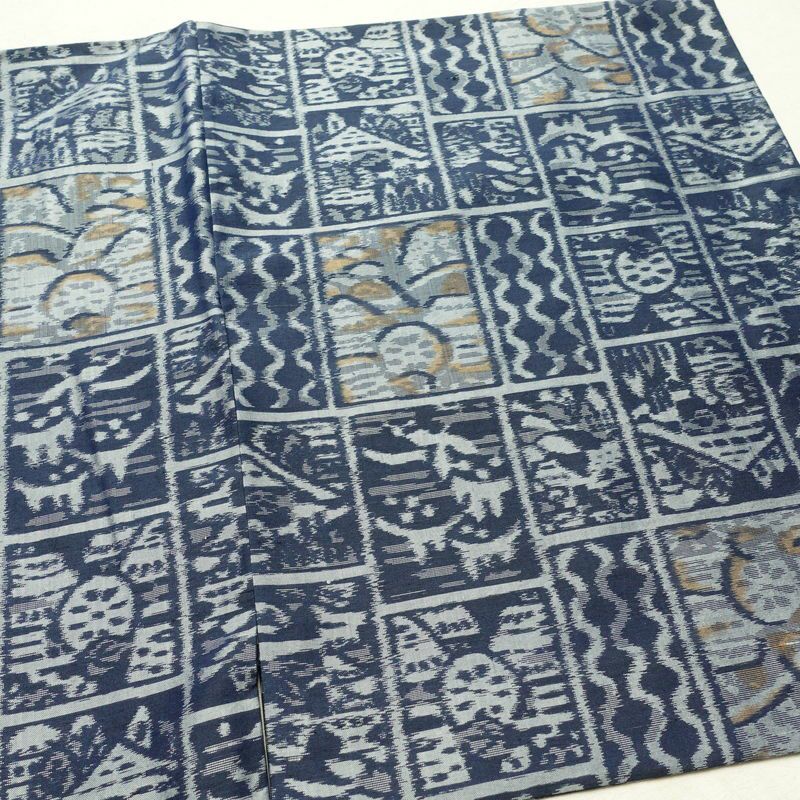 紬 正絹 幾何学柄・抽象柄 袷仕立て 身丈166cm 裄丈66cm 着物 青・紺_画像12
