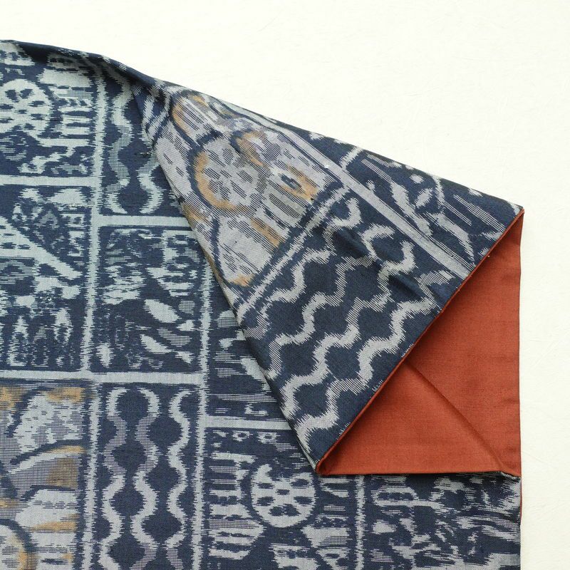 紬 正絹 幾何学柄・抽象柄 袷仕立て 身丈166cm 裄丈66cm 着物 青・紺_画像13