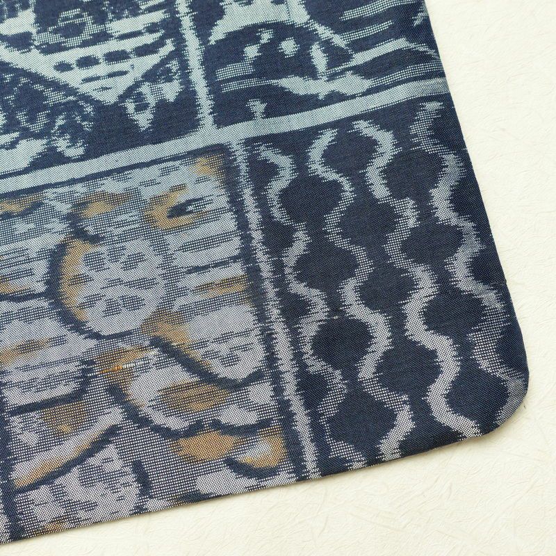 紬 正絹 幾何学柄・抽象柄 袷仕立て 身丈166cm 裄丈66cm 着物 青・紺_画像14