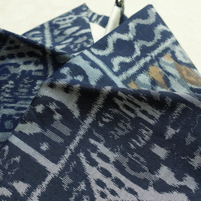 紬 正絹 幾何学柄・抽象柄 袷仕立て 身丈166cm 裄丈66cm 着物 青・紺_画像16