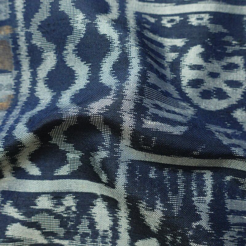 紬 正絹 幾何学柄・抽象柄 袷仕立て 身丈166cm 裄丈66cm 着物 青・紺_画像21