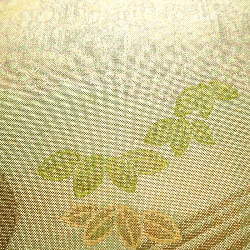 袋帯 六通柄 美品 フォーマル用 正絹 木の葉・植物柄 箔 帯 流水 緑・うぐいす色_画像4