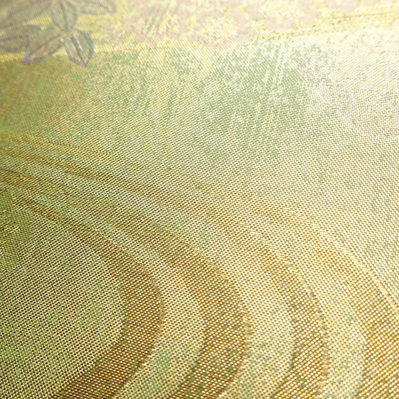 袋帯 六通柄 美品 フォーマル用 正絹 木の葉・植物柄 箔 帯 流水 緑・うぐいす色_画像5