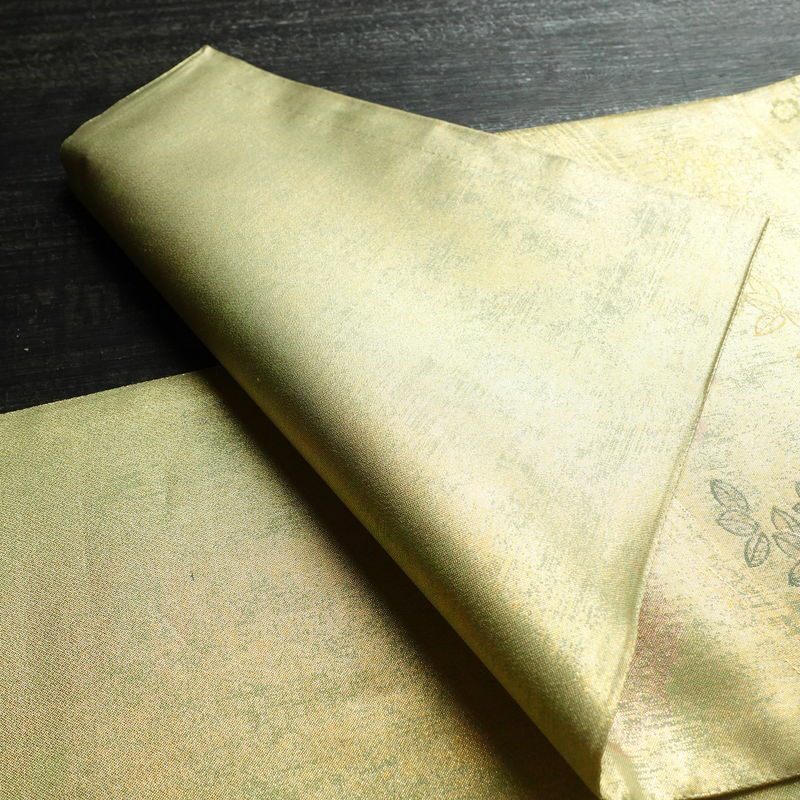 袋帯 六通柄 美品 フォーマル用 正絹 木の葉・植物柄 箔 帯 流水 緑・うぐいす色_画像9