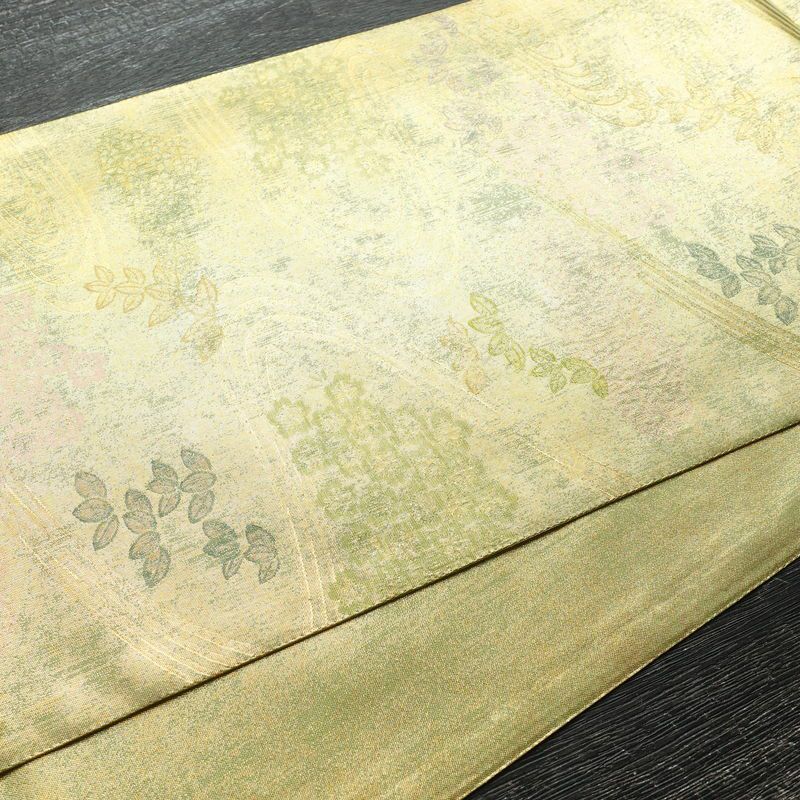 袋帯 六通柄 美品 フォーマル用 正絹 木の葉・植物柄 箔 帯 流水 緑・うぐいす色_画像11
