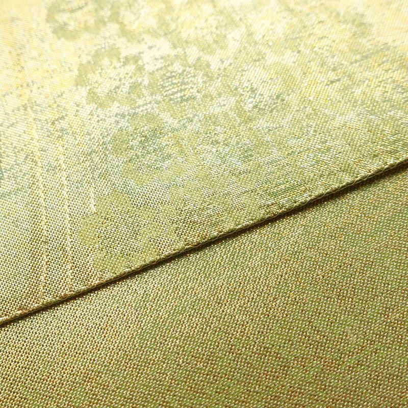 袋帯 六通柄 美品 フォーマル用 正絹 木の葉・植物柄 箔 帯 流水 緑・うぐいす色_画像12