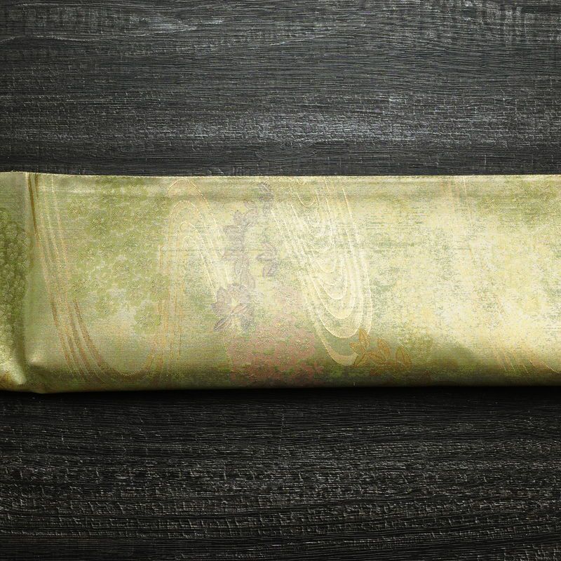 袋帯 六通柄 美品 フォーマル用 正絹 木の葉・植物柄 箔 帯 流水 緑・うぐいす色_画像14