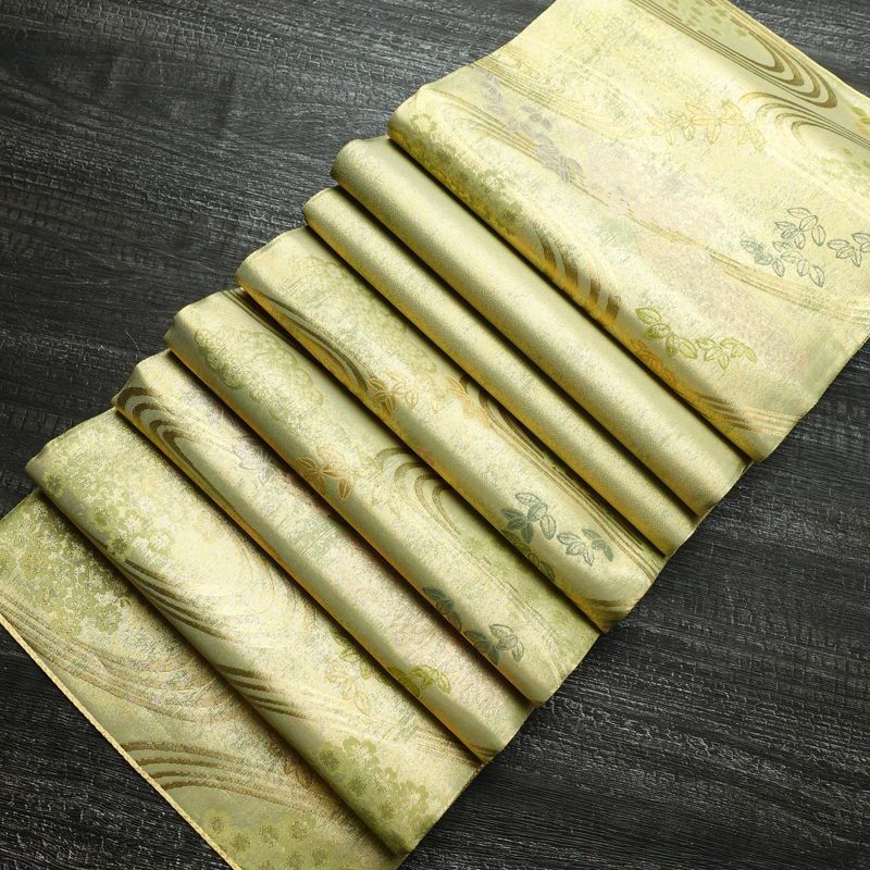 袋帯 六通柄 美品 フォーマル用 正絹 木の葉・植物柄 箔 帯 流水 緑・うぐいす色_画像15