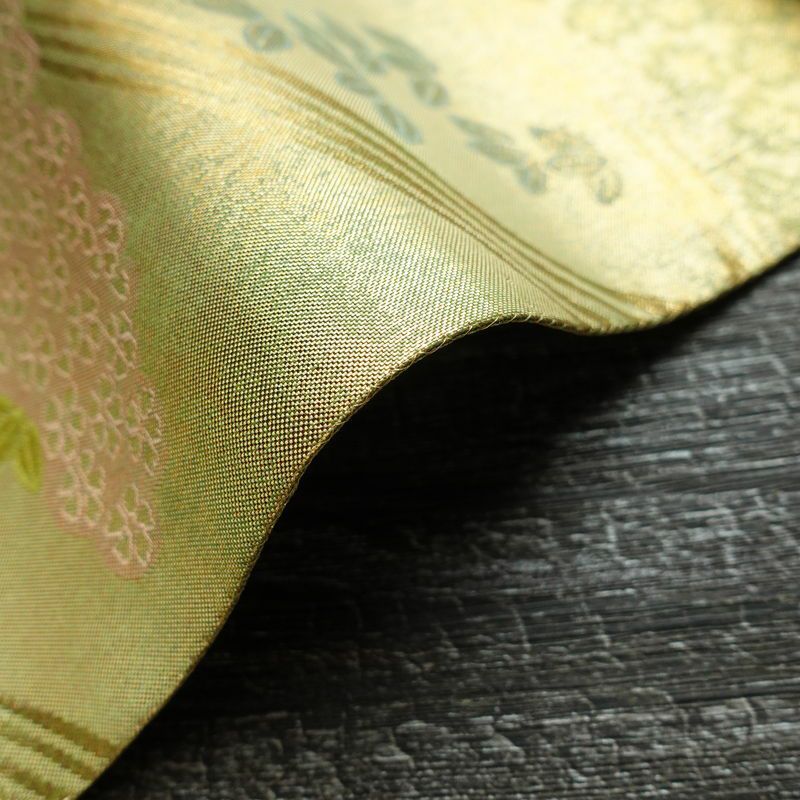 袋帯 六通柄 美品 フォーマル用 正絹 木の葉・植物柄 箔 帯 流水 緑・うぐいす色_画像17