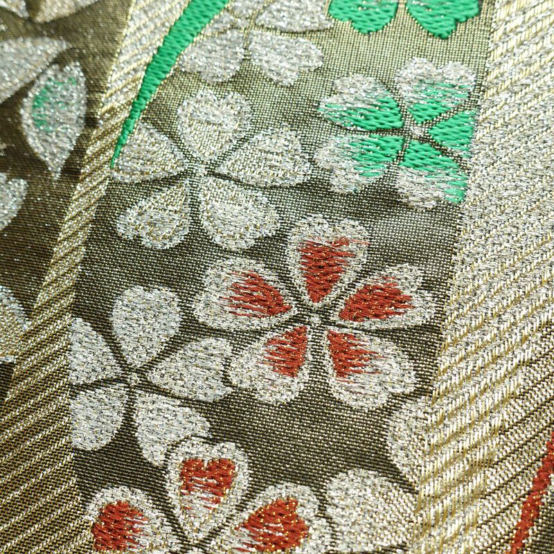 袋帯 未仕立て 六通柄 良品 フォーマル用 正絹 縞柄・線柄 箔 金糸 帯 金・銀_画像3